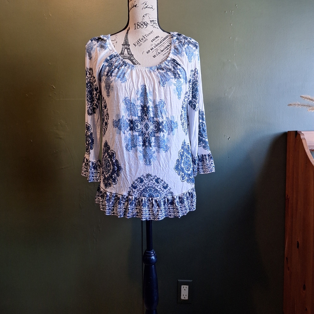 INC International Concepts Blue and White Blouse
